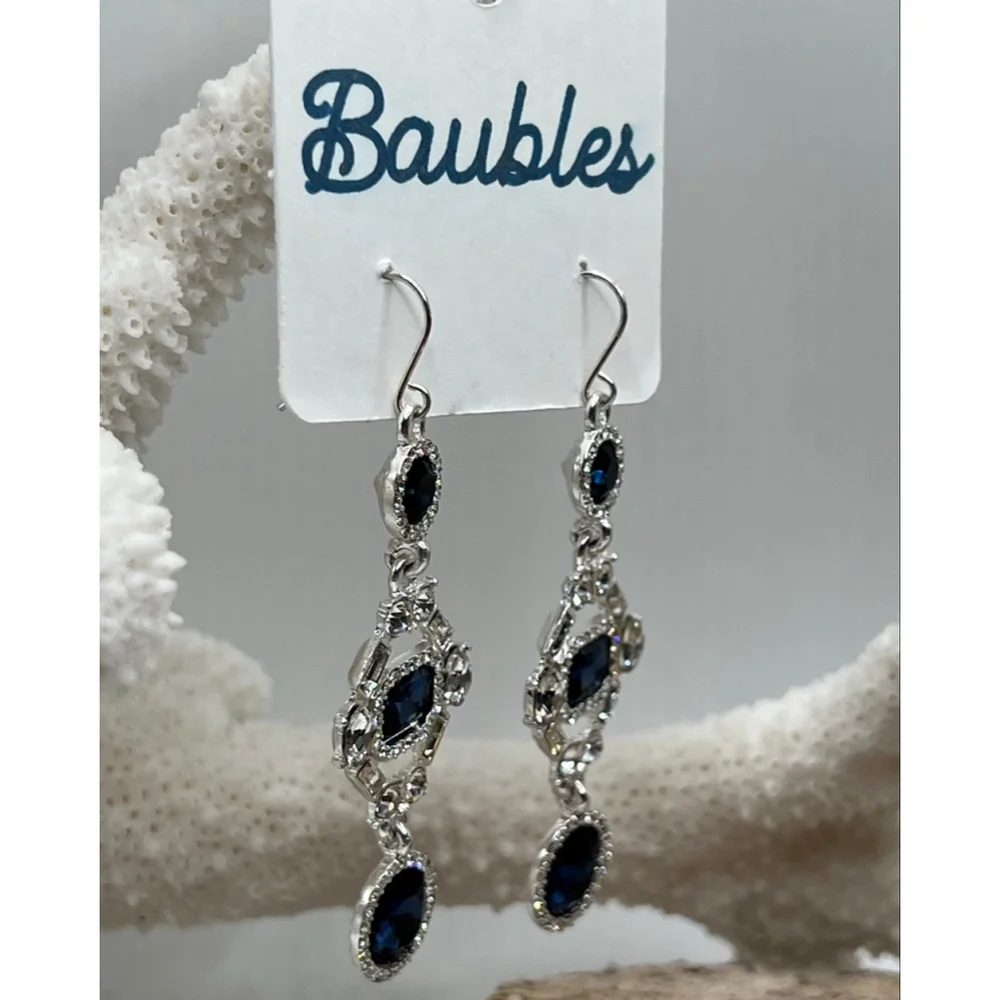 Baubles Silver with Blue and Clear Austrian Crystal Dangle Drop Earrings - Picture 4 of 5